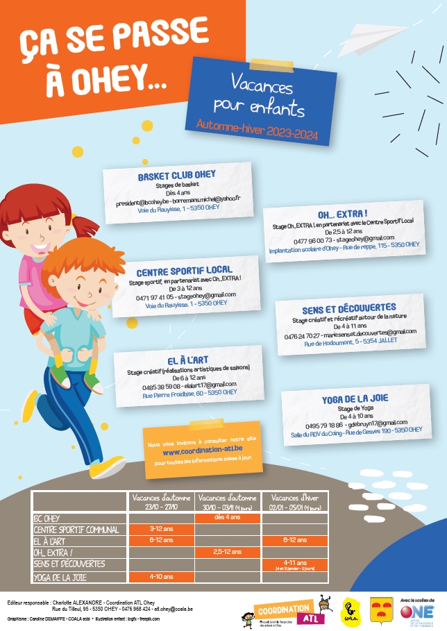 Affiche annonçant les activités ATL vacances automne-hivers 2023