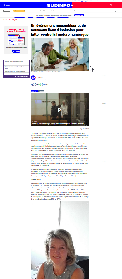 Capture d'écran de l'article en ligne de SudInfo.be