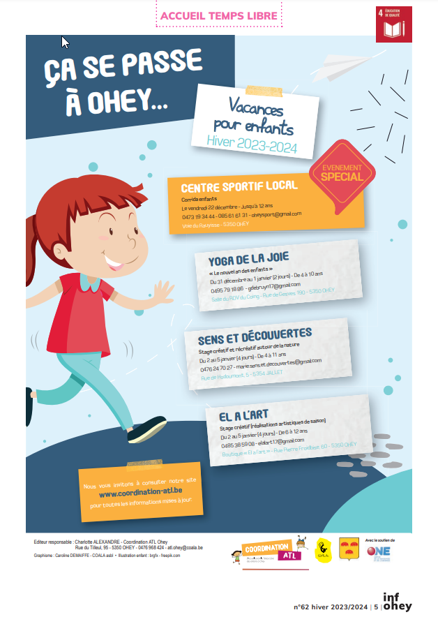 Affiche A.T.L. annonçant les activités hiver 2023-4