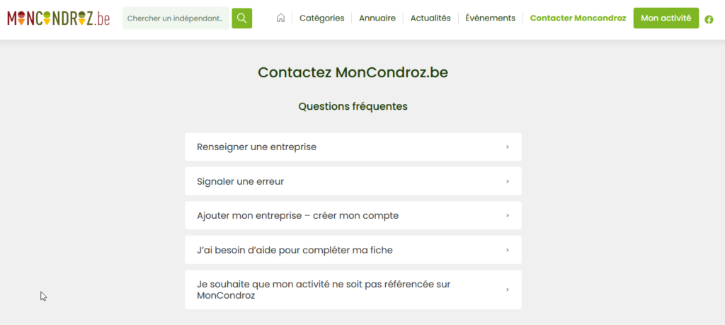page "contact" de Moncondroz.be