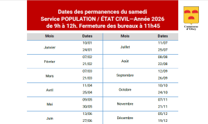 Dates des permanences du samedi - Service Population Etat civil