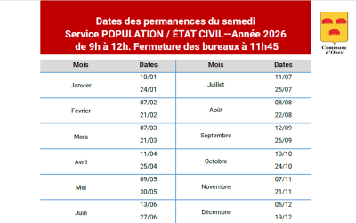 Permanences du service Population/État civil les samedis en 2026