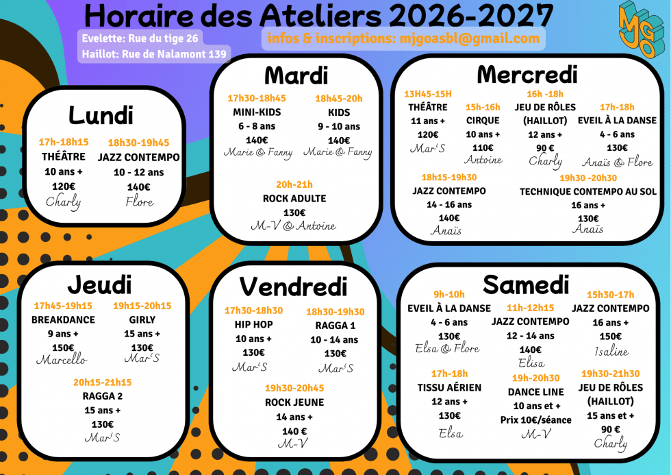 www.mjgo.be Programme complet des ateliers de la MJGO en 2026-2027