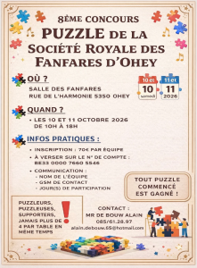 https://www.ohey.be/8e-concours-de-puzzle-de-la-societe-royale-des-fanfares-dohey-1011-10-2026/ concours de puzzle organiser par la fanfare Royale de Ohey
