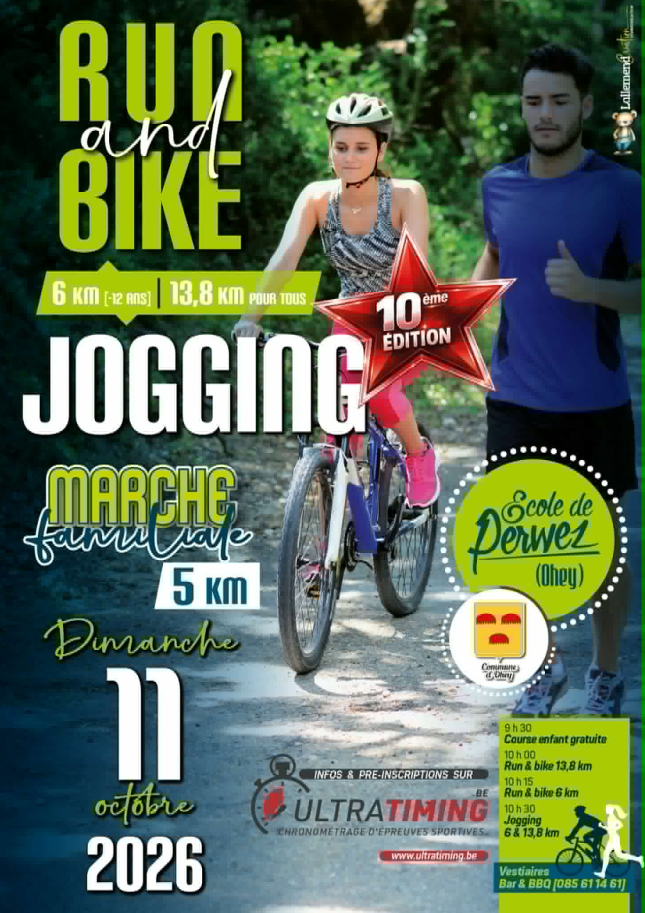 Affiche Run & Bike de l'école de Perwez le dimanche 11 octobre 2026