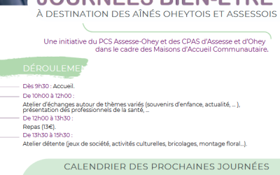JOURNÉES BIEN-ÊTRE  À DESTINATION DES AÎNÉS OHEYTOIS ET ASSESSOIS (prochain rendez-vous le 21/10/2025)