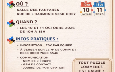 8e Concours de puzzle de la Société Royale des Fanfares d&rsquo;Ohey (10+11/10/2026)