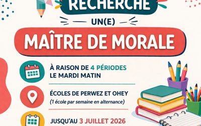 Emploi : les écoles de Perwez et Ohey recherchent un Maître de Morale (jusqu’au 3 juillet 2026)