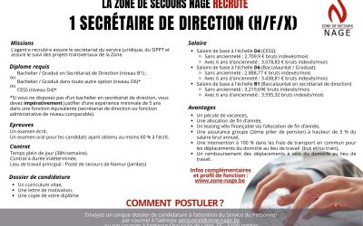 La Zone de Secours N.A.G.E. recrute un secrétaire de direction pour rejoindre son staff administratif et logistique.